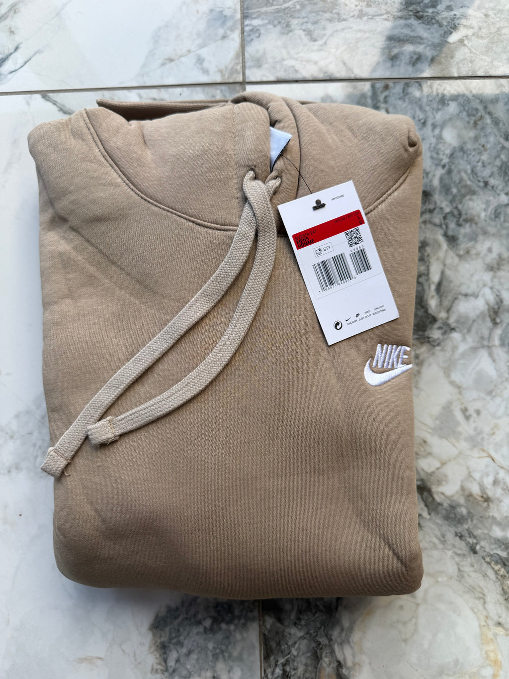 Nike Men's Sportswear Beige Pullover Fleece Hoodie Embroidered Logo L BV2654