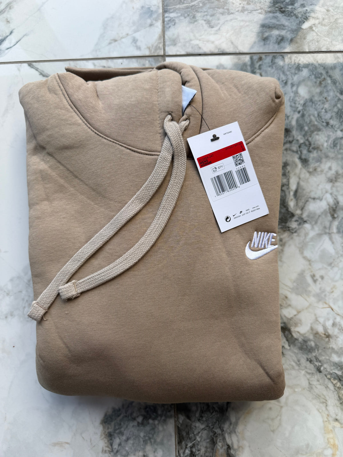 Nike Men's Sportswear Beige Pullover Fleece Hoodie Embroidered Logo L BV2654