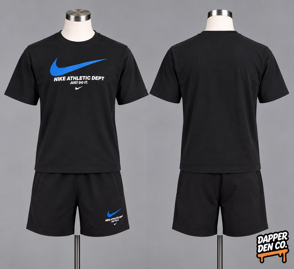 Nike Athletic Dept Just Do It Logo 2pc T-Shirt & Shorts Set Black/Blue MEDIUM