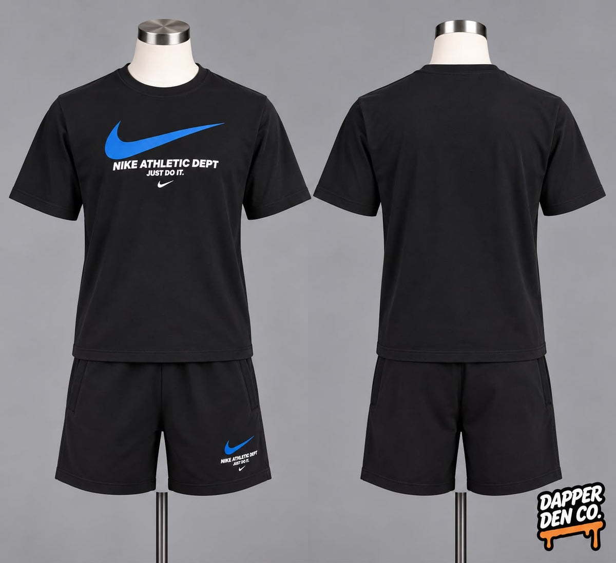 Nike Athletic Dept Just Do It Logo 2pc T-Shirt & Shorts Set Black/Blue MEDIUM