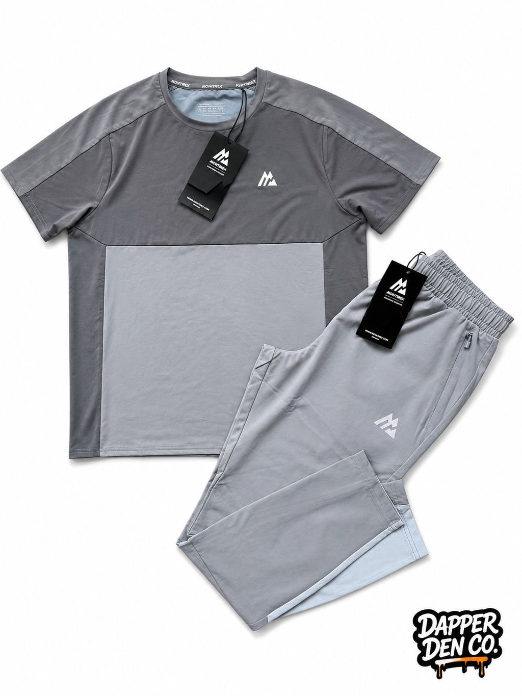 Montirex Logo Men's BOYS 2pc T-Shirt & Track Pants Set Breathable Grey XS XLB