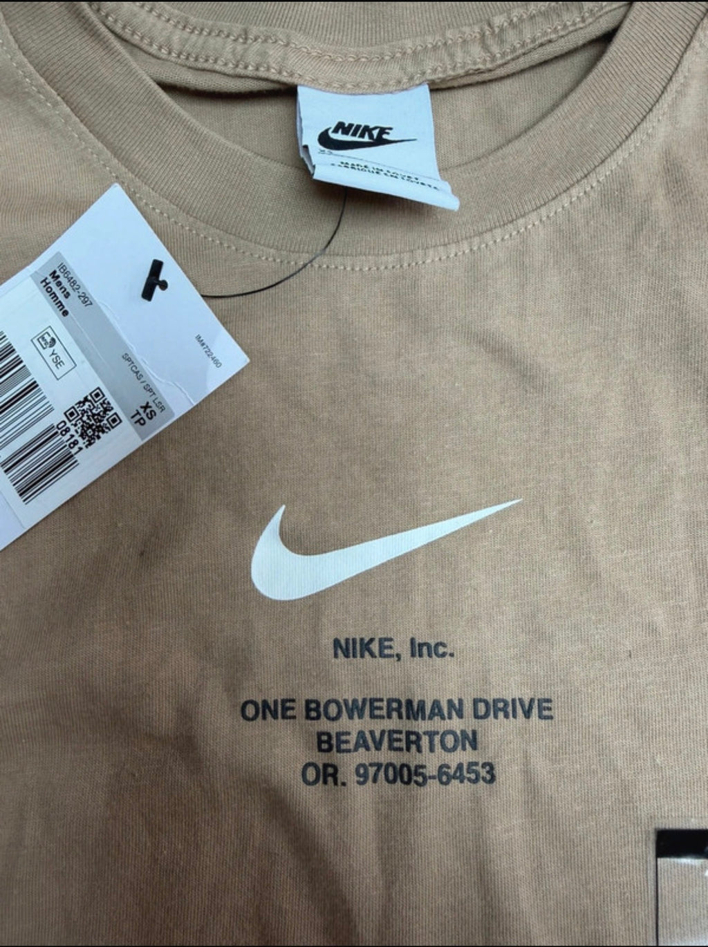 Nike Men’s Beige Logo Graphic Print Crew Neck Short Sleeve T-Shirt XS