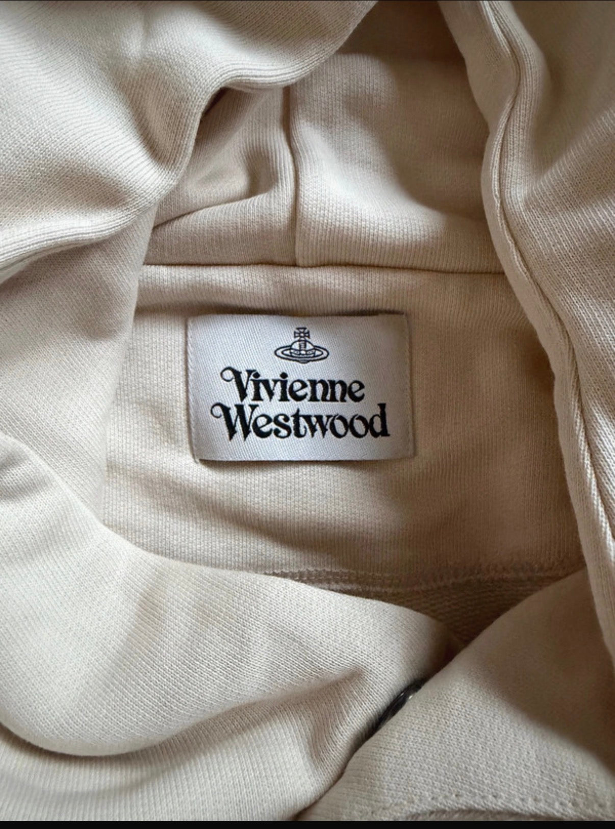 Vivienne Westwood Men's Cream Pullover Fleece Hoodie Orb Logo Pockets Size M