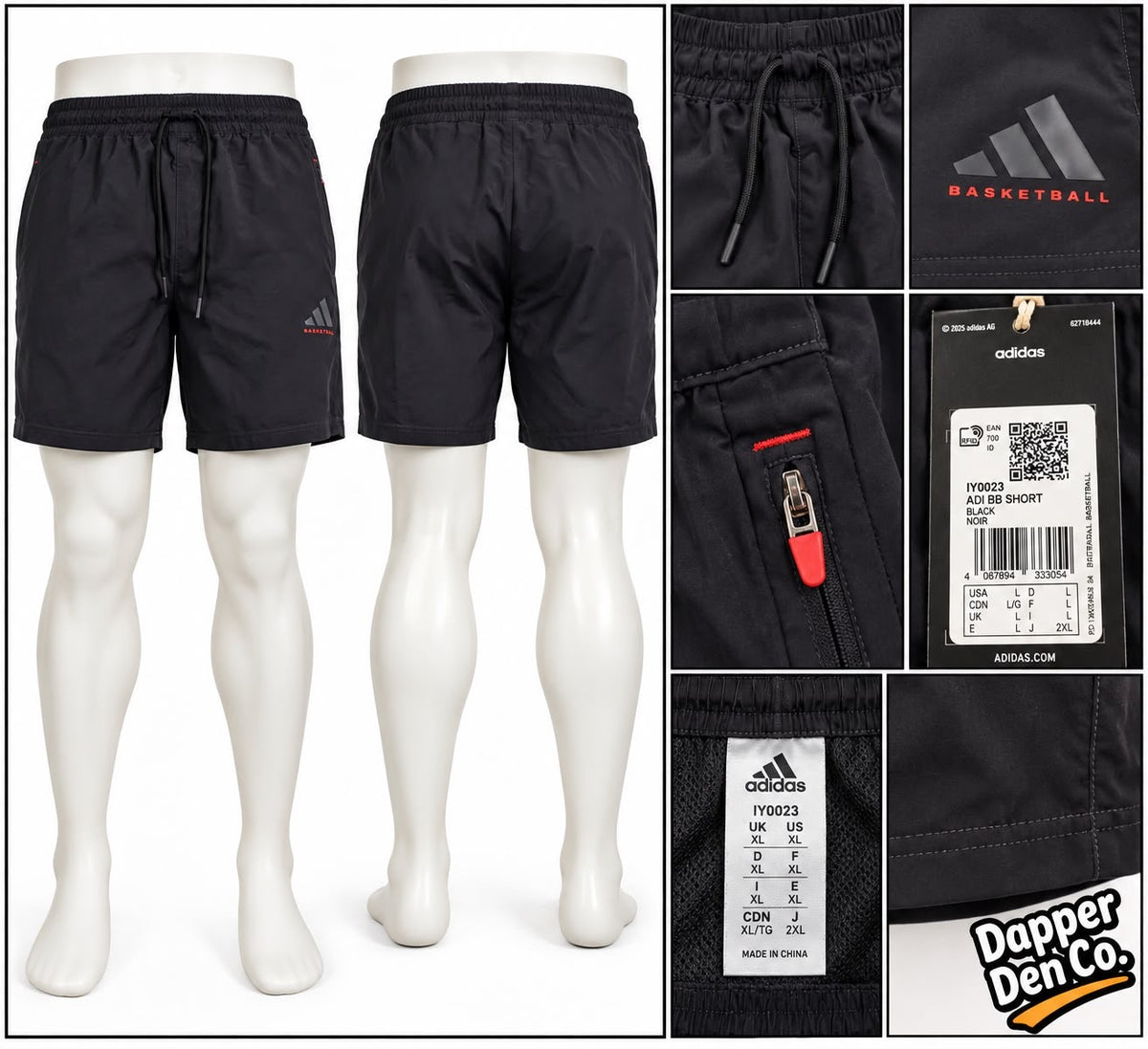 adidas Basketball Men's Black Athletic Shorts UK XL Drawstring Zip Pocket IY0023
