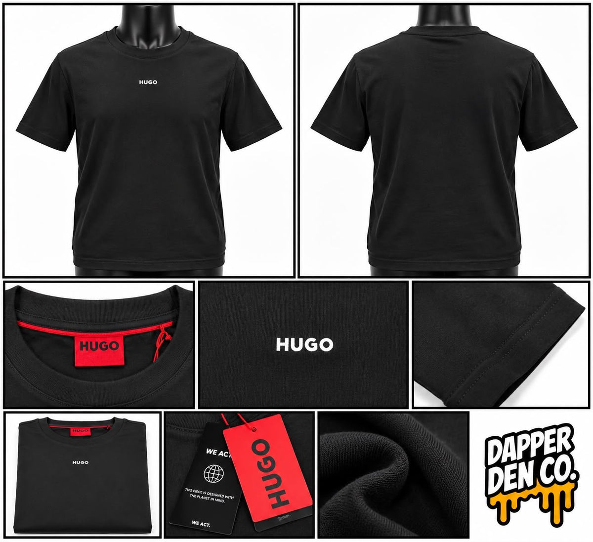 HUGO Men’s Black Solid Logo Crew Neck Short Sleeve Regular Fit T-Shirt L