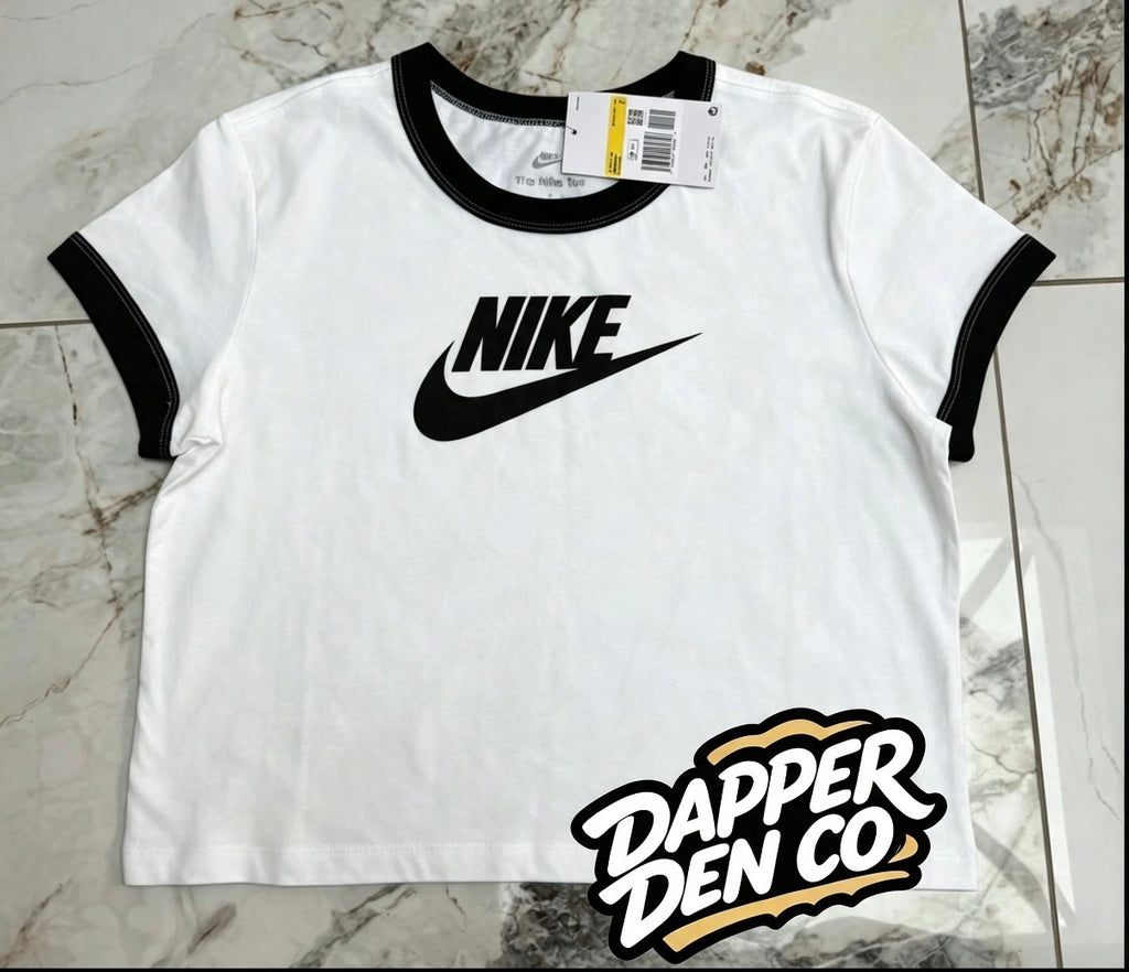 Nike Women’s The Nike Tee White/Black Logo Crew Neck Cotton Jersey T-Shirt S