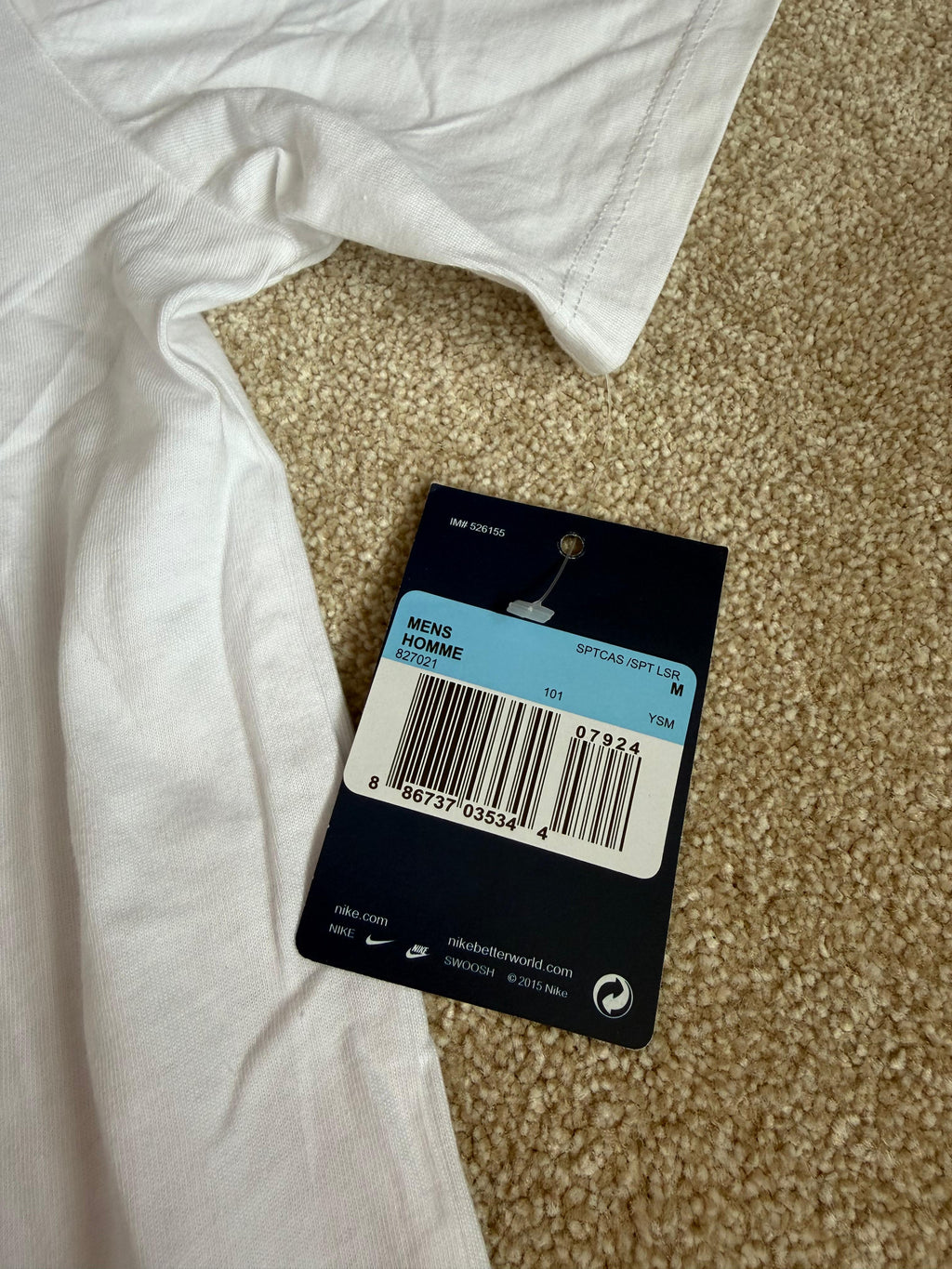 Nike Men’s White Solid Logo Crew Neck Short Sleeve Regular Fit T-Shirt M DRI-FIT