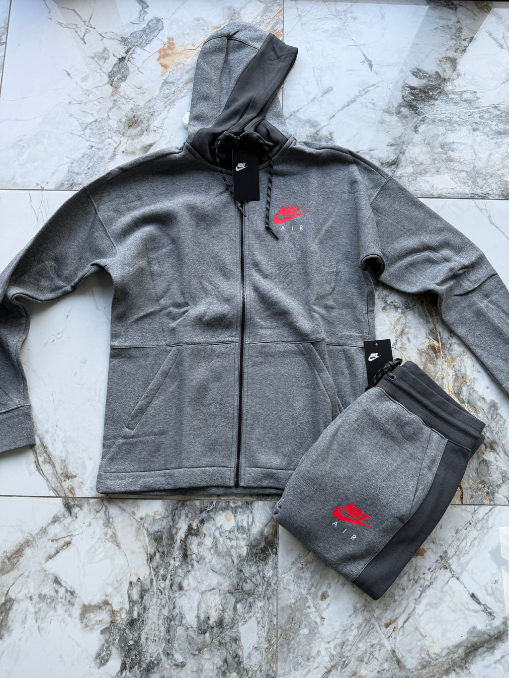 Nike Air Men's 2pc Hoodie & Track Pants Tracksuit Full Zip Pockets Grey Medium
