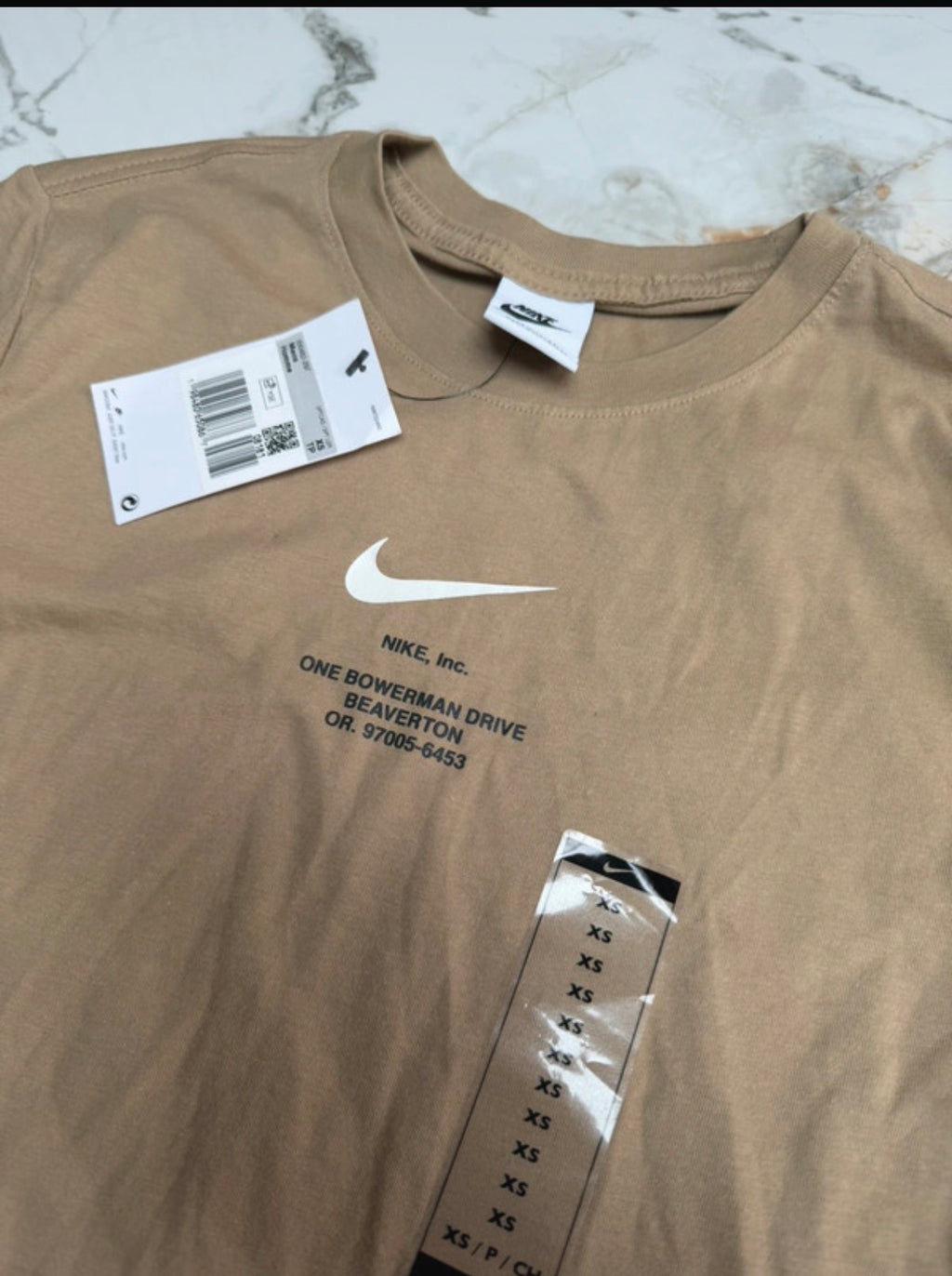Nike Men’s Beige Logo Graphic Print Crew Neck Short Sleeve T-Shirt XS