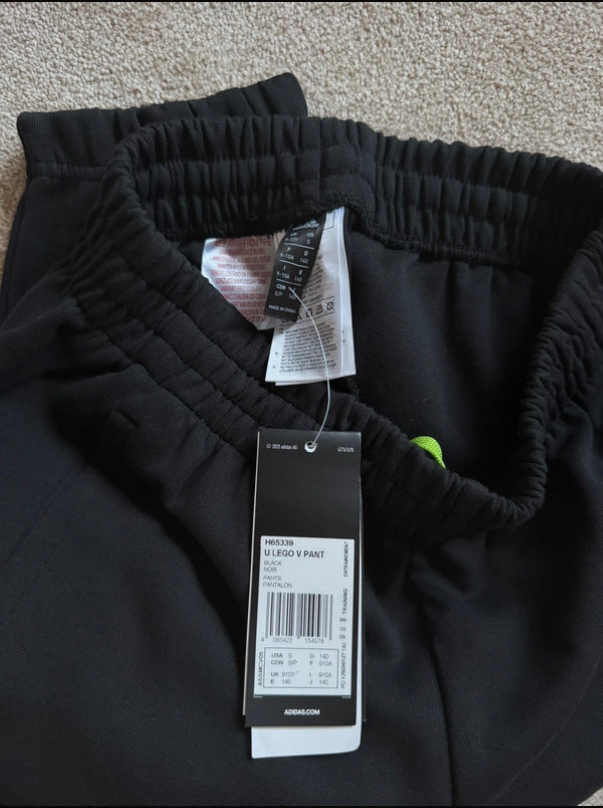 adidas x LEGO U LEGO V Pant Black Fleece Jogger Trousers Pockets Size S Teens