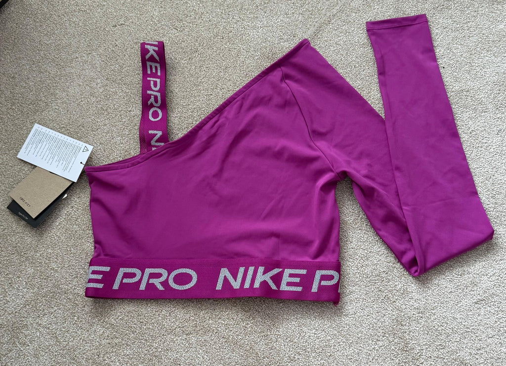 Nike Pro Dri-FIT Womens Black 2pc Crop Long Sleeve Top & Leggings Set XS