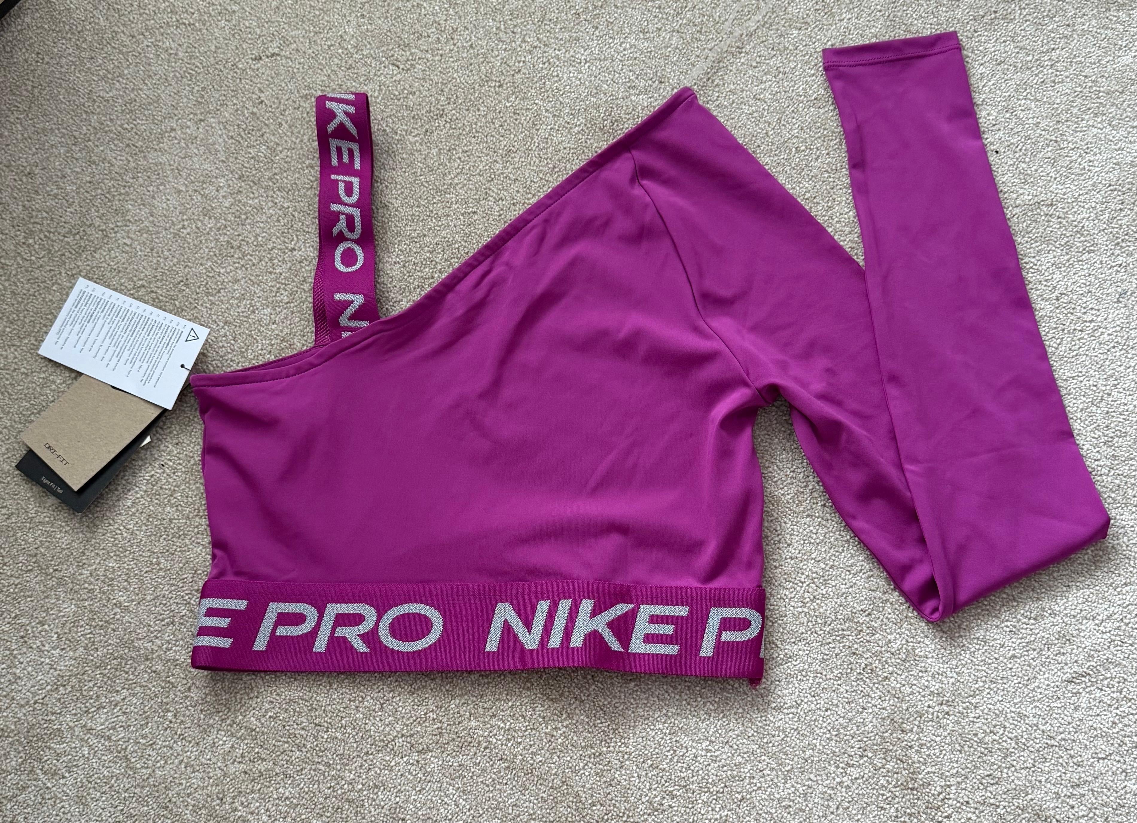 Nike Pro Dri-FIT Womens Black 2pc Crop Long Sleeve Top & Leggings Set XS