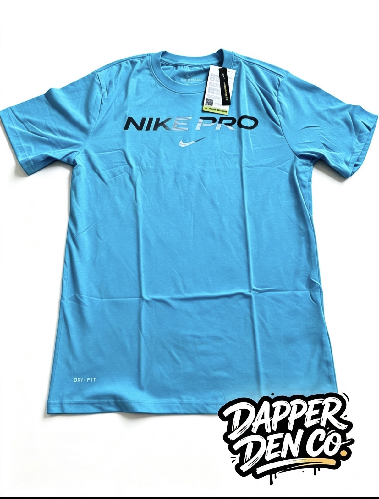 Nike Pro Dri-FIT Men's Blue Cotton Logo Crew Neck T-Shirt Size M