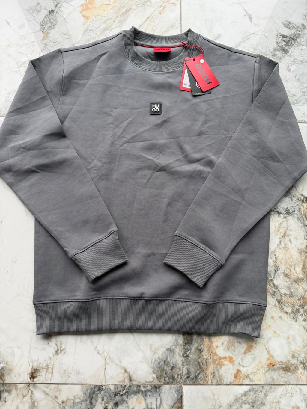 HUGO Men's Grey Crew Neck Pullover Logo Sweatshirt Size Large 50533689