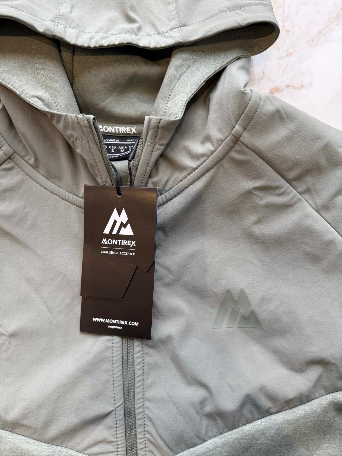 Montirex Men's Green Full Zip Fleece Hooded Hoodie w/ Logo Pockets Size S FITS MEDIUM