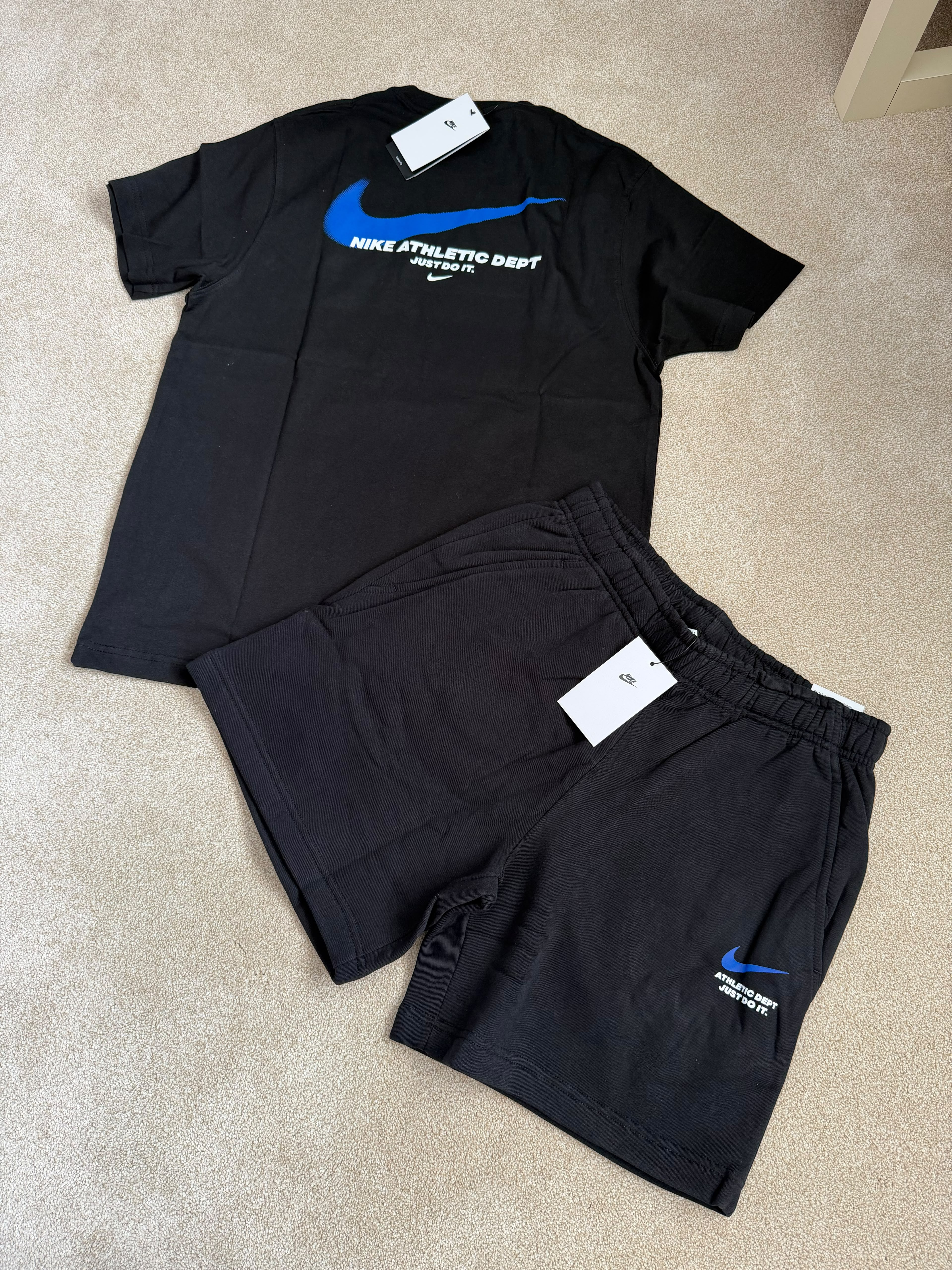 Nike Athletic Dept Just Do It Logo 2pc T-Shirt & Shorts Set Black/Blue MEDIUM