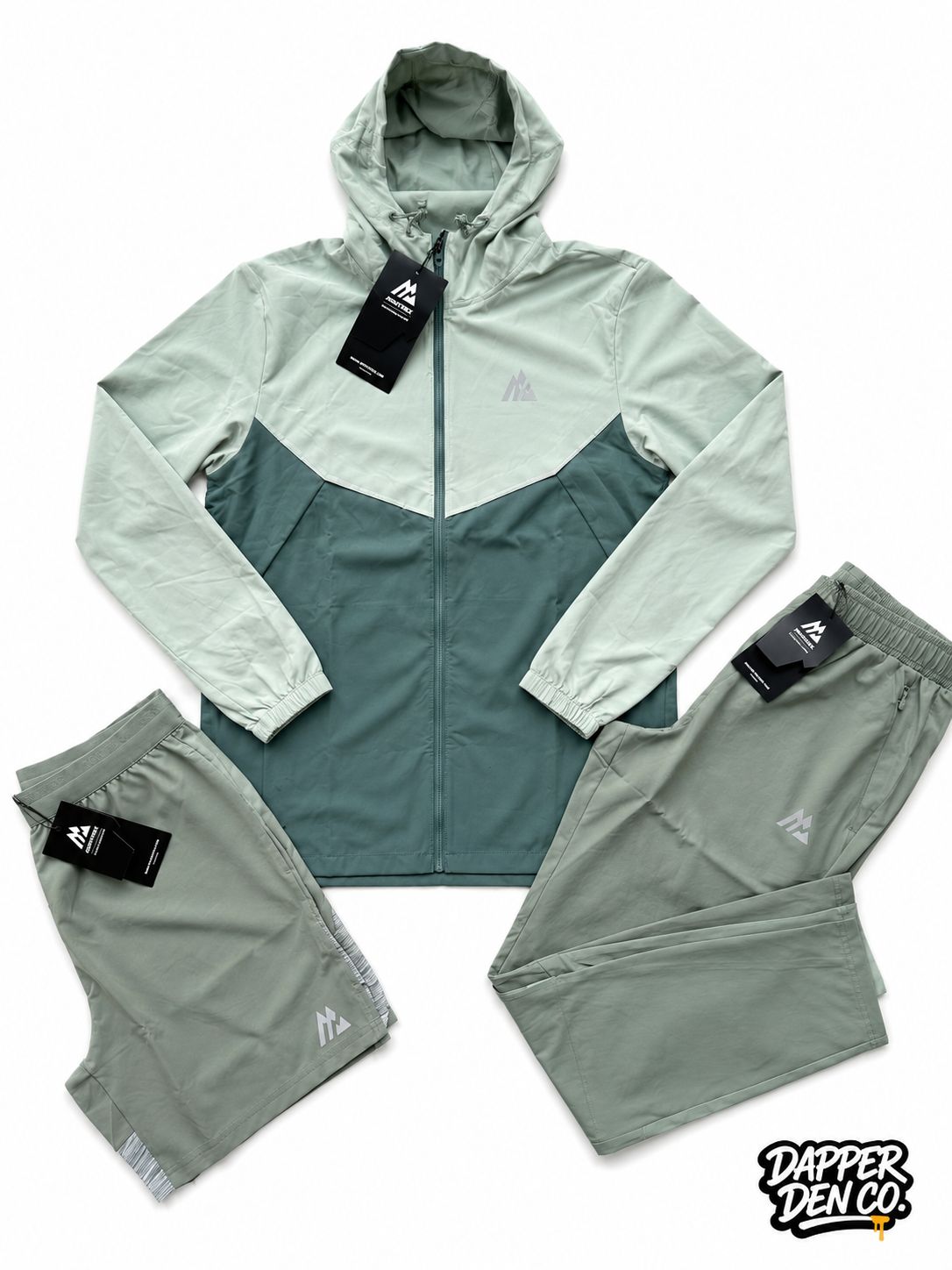 Montirex Men's 3pc Colourblock Tracksuit Set Hooded Zip Jacket Pants Shorts S