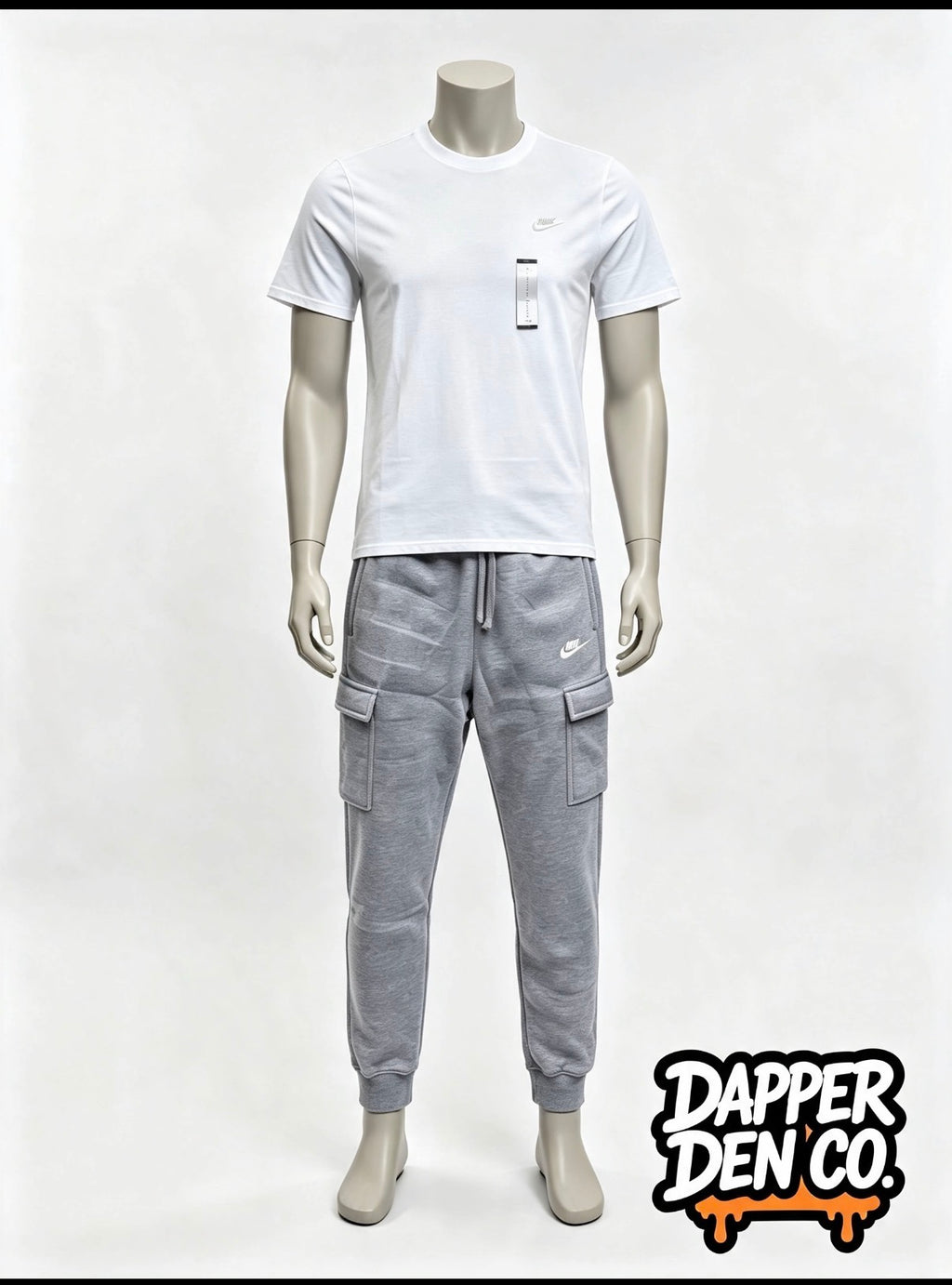 Nike Logo Men's 2pc T-Shirt & Track Pants Outfit Set White/Grey M Standard Fit