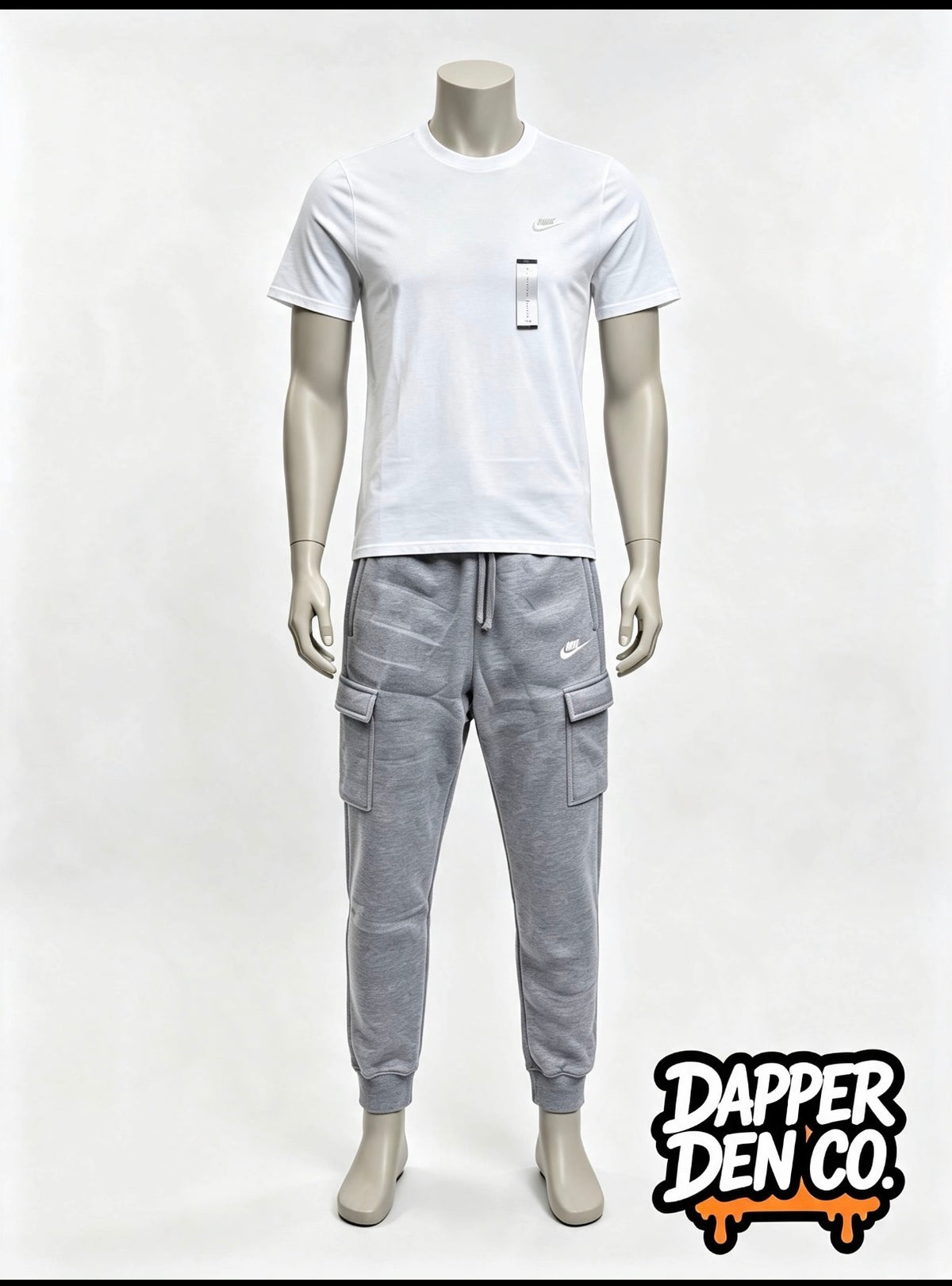 Nike Logo Men's 2pc T-Shirt & Track Pants Outfit Set White/Grey M Standard Fit