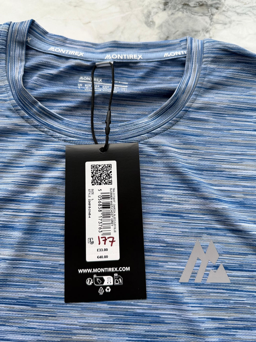 Montirex Trail 2.0 Men's Blue Polyester Logo Crew Neck T-Shirt Size L