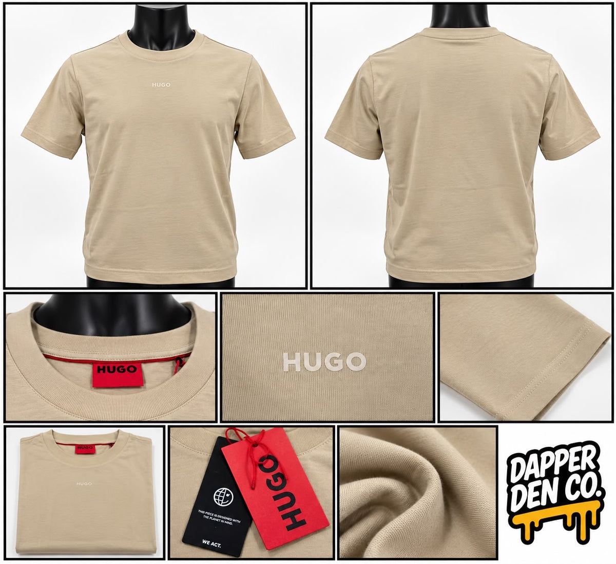 HUGO Men’s Beige Logo Solid Crew Neck Short Sleeve T-Shirt Regular Fit M