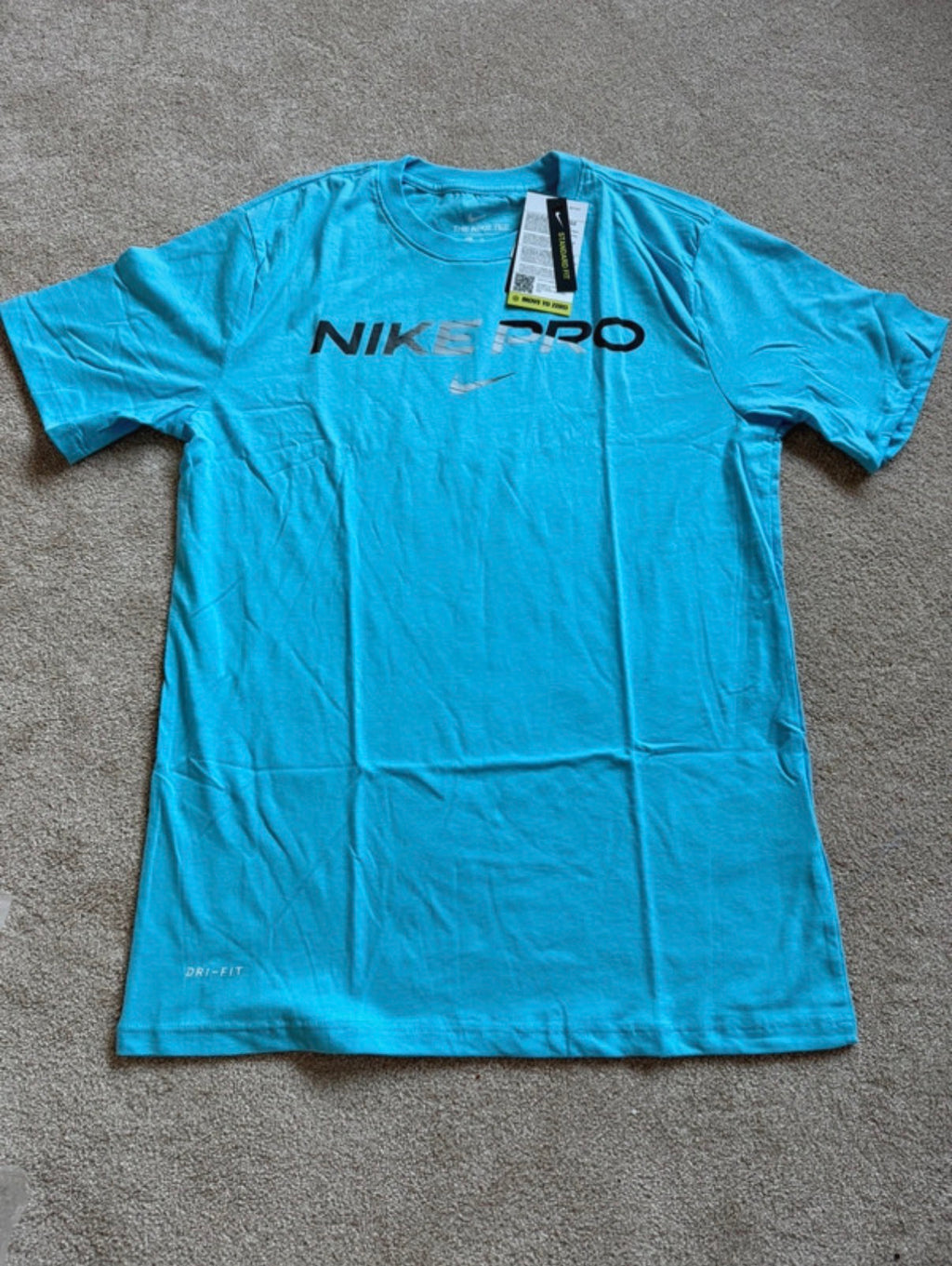 Nike Pro Dri-FIT Men's Blue Cotton Logo Crew Neck T-Shirt Size M