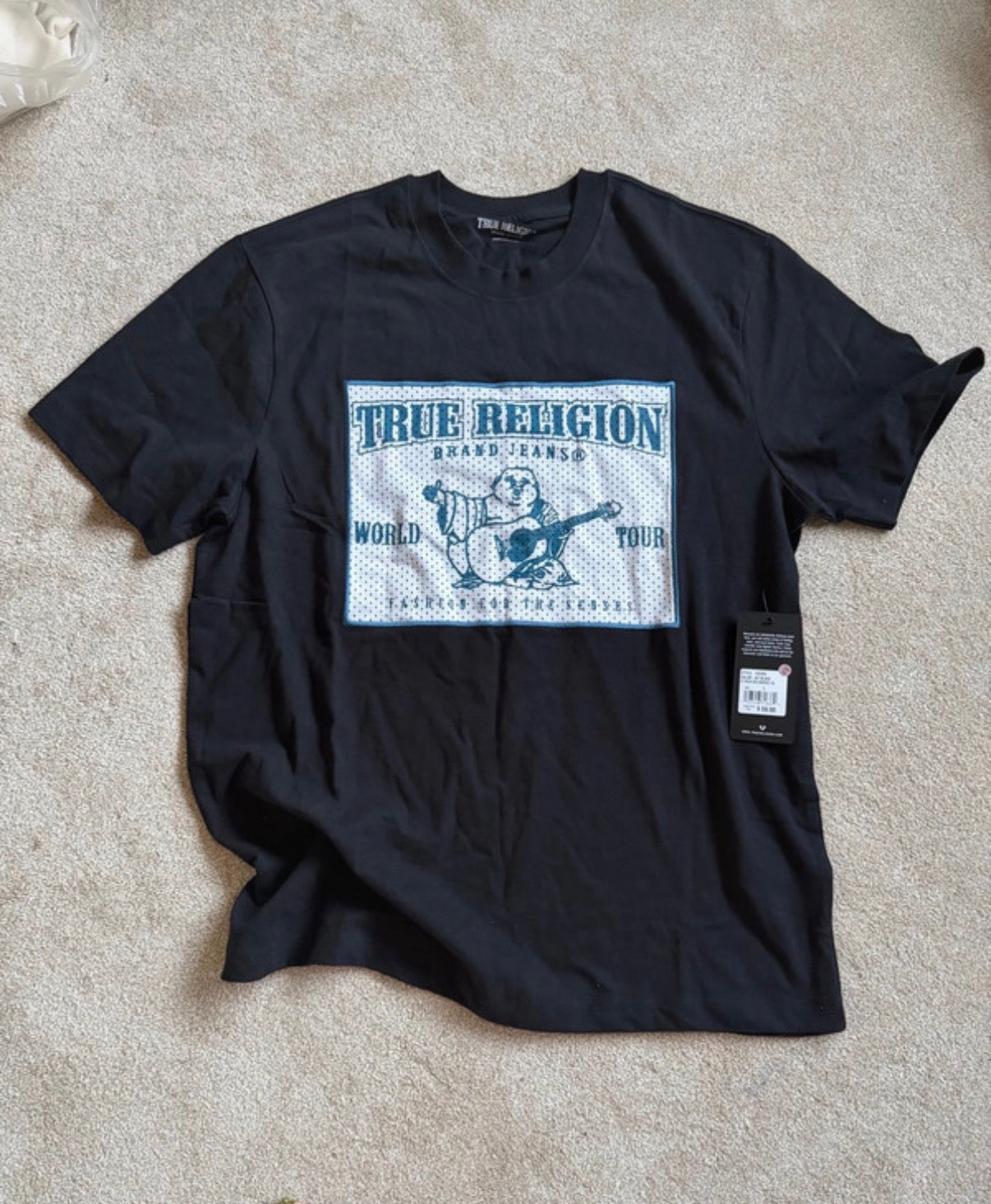 True Religion Men’s Black Logo Graphic Print Crew Neck Short Sleeve T-Shirt L