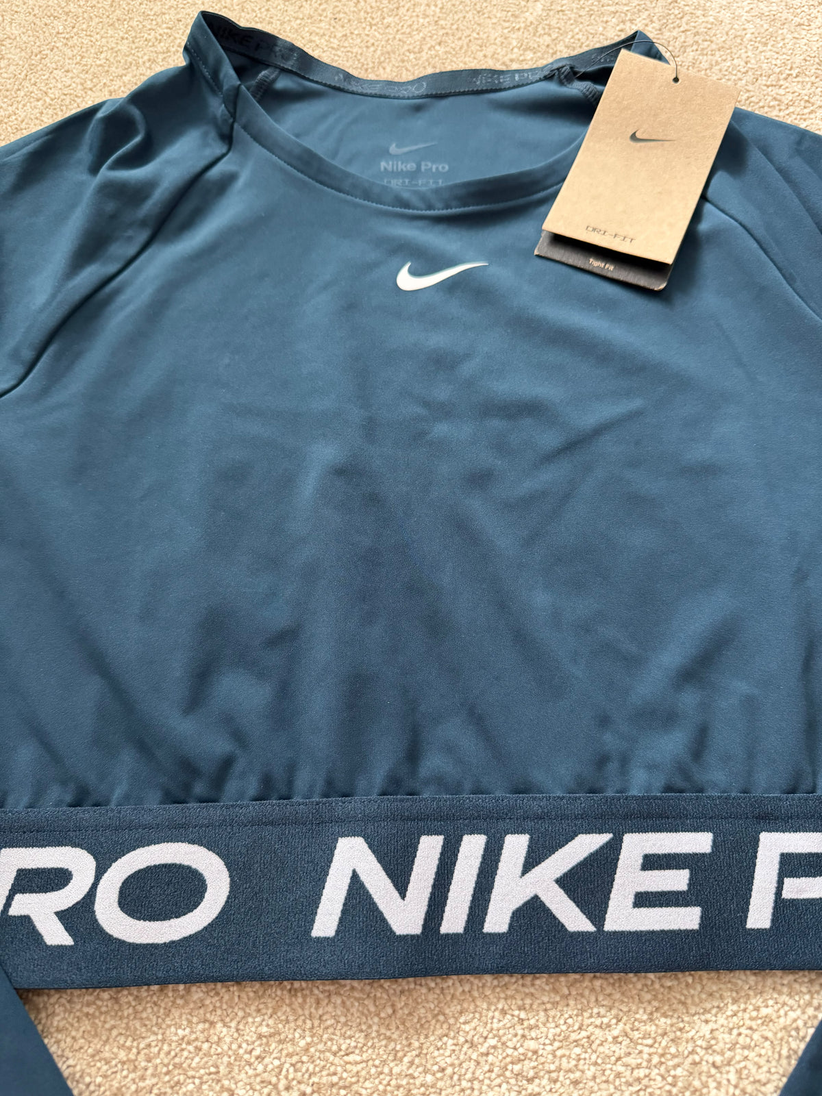 Nike Pro Dri-FIT Women's Cropped Long Sleeve Crew Neck Stretch Top Blue Large