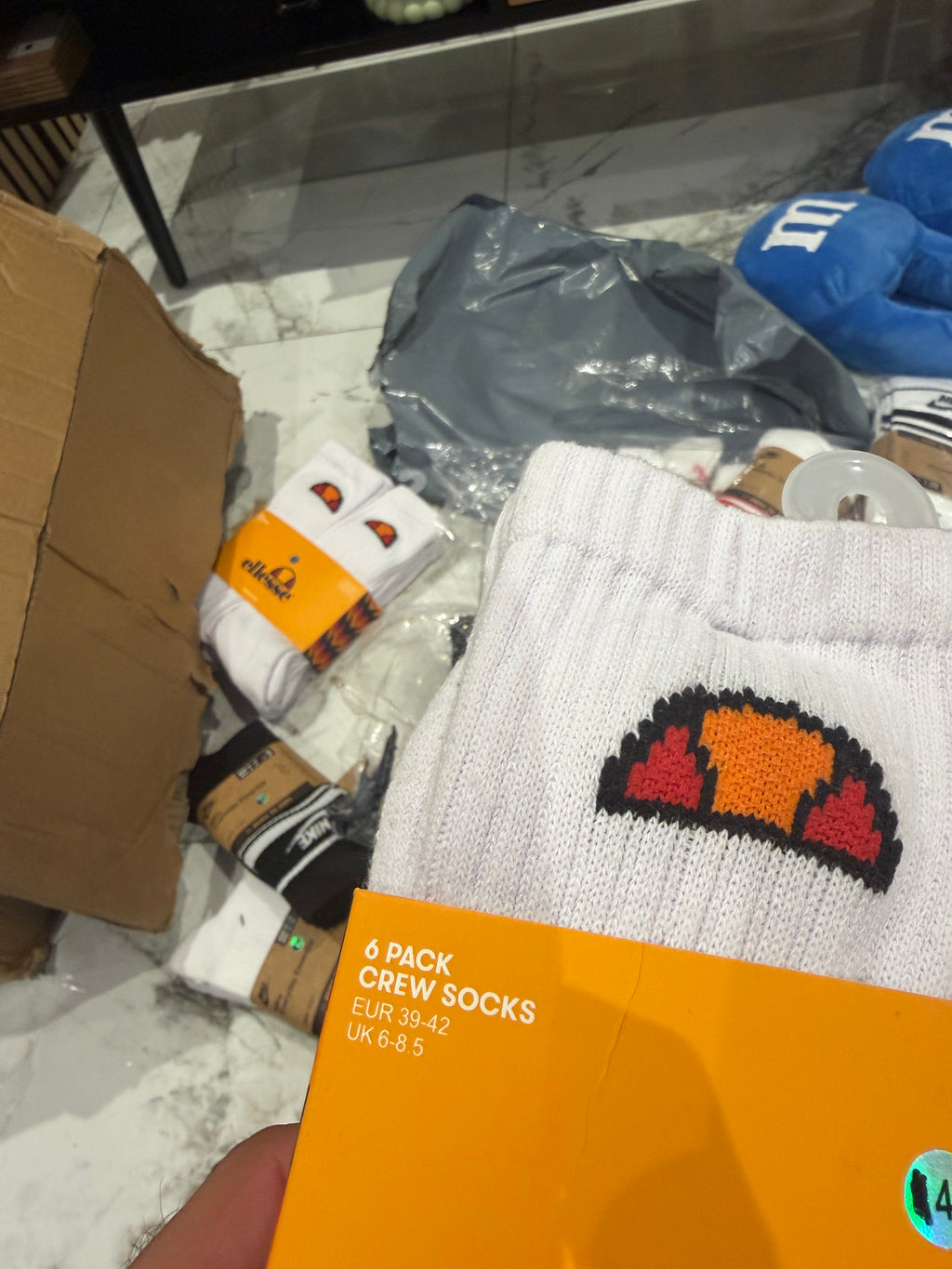 ellesse Cushioned Crew Socks White Logo 6 Pack One Size Mens Cotton Blend 6-9