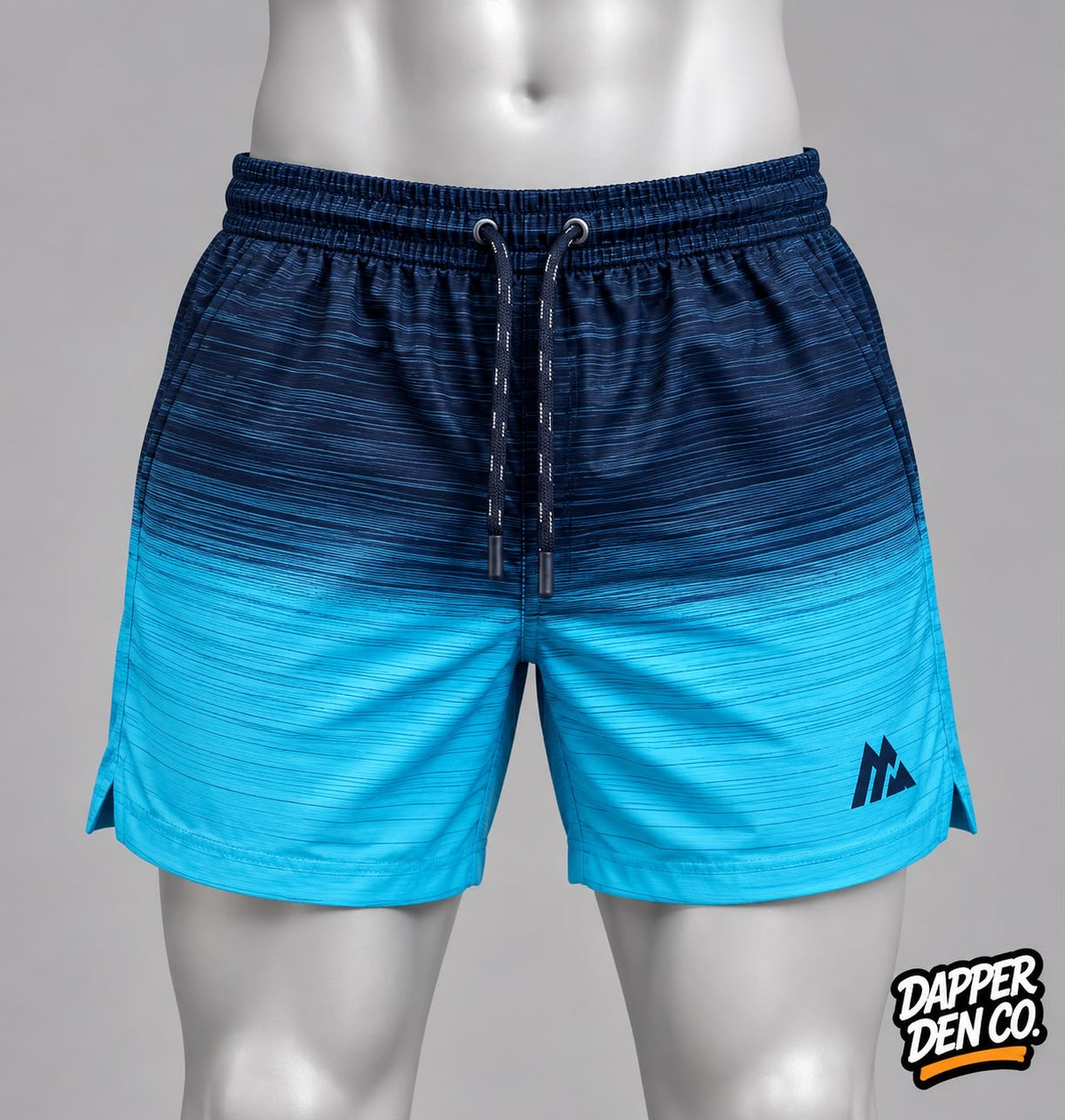 Montirex Men's Swim Shorts S Blue/Aqua Striped Gradient Elastic Waist Mesh Lined