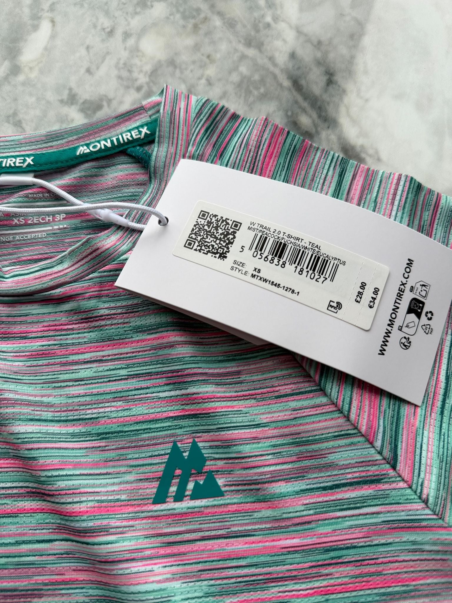 Montirex W Trail 2.0 Lightweight Athletic Fit T-Shirt Pink Green Grey XS