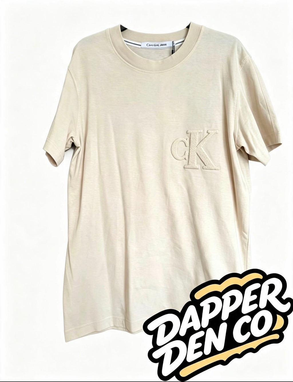 Calvin Klein Jeans Men’s Beige Logo Crew Neck Short Sleeve T-Shirt Size M