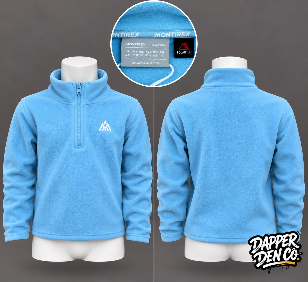 Montirex Teen’s  Polartec Blue 1/2 Zip Fleece Sweatshirt High Neck  Size XS
