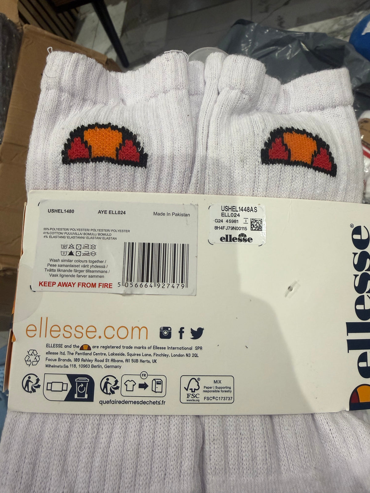 ellesse Cushioned Crew Socks White Logo 6 Pack One Size Mens Cotton Blend 6-9