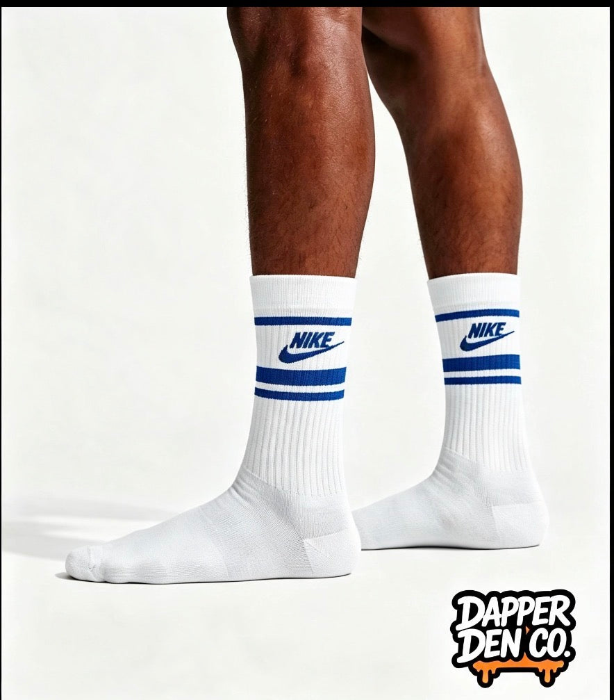 Nike Everyday Essential Dri-FIT Crew Socks White/Blue Striped 3-Pack Size 8-12