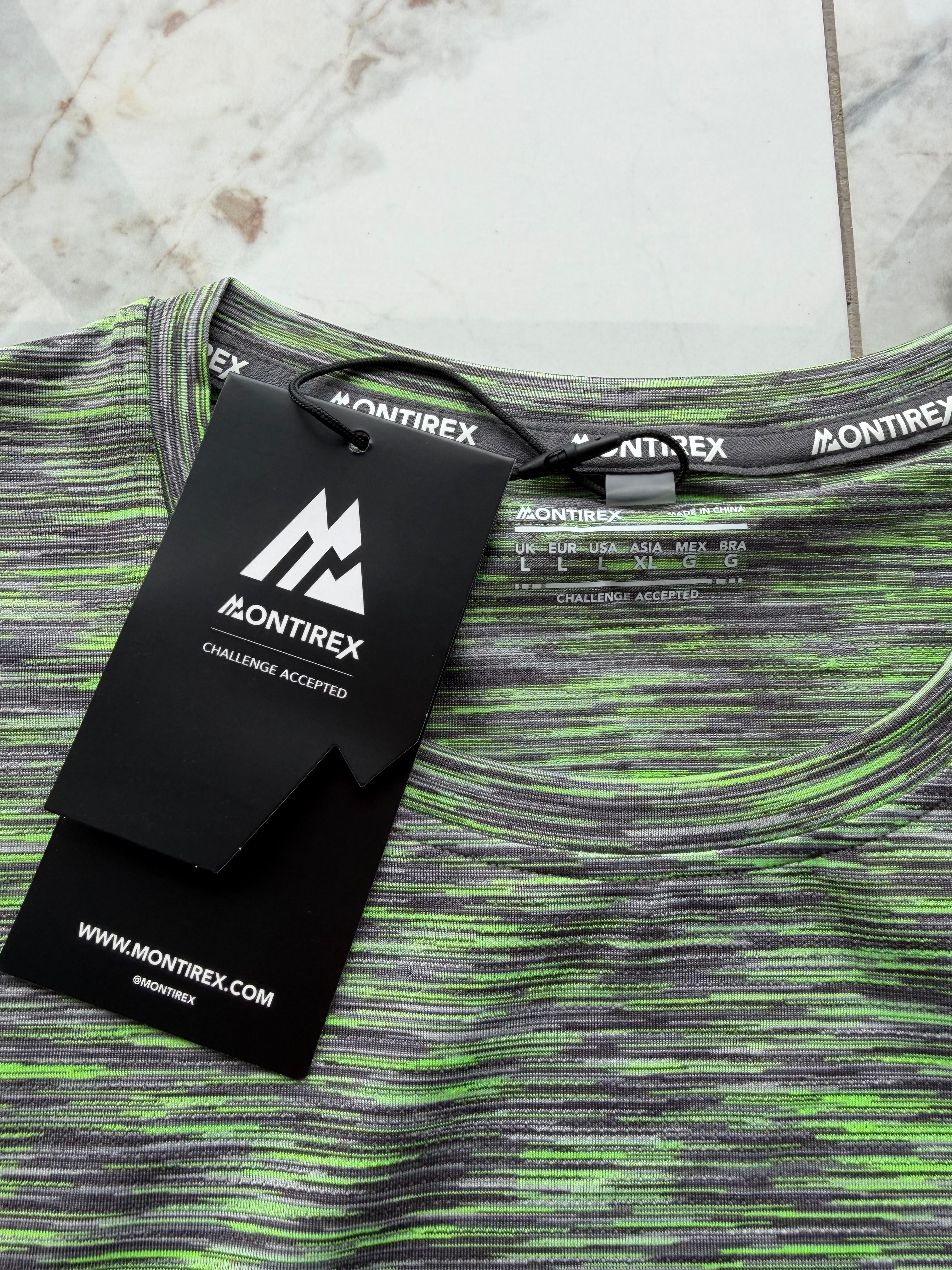 Montirex Trail 2.0 Men's Grey/Green Polyester Logo Crew T-Shirt Size L 234815