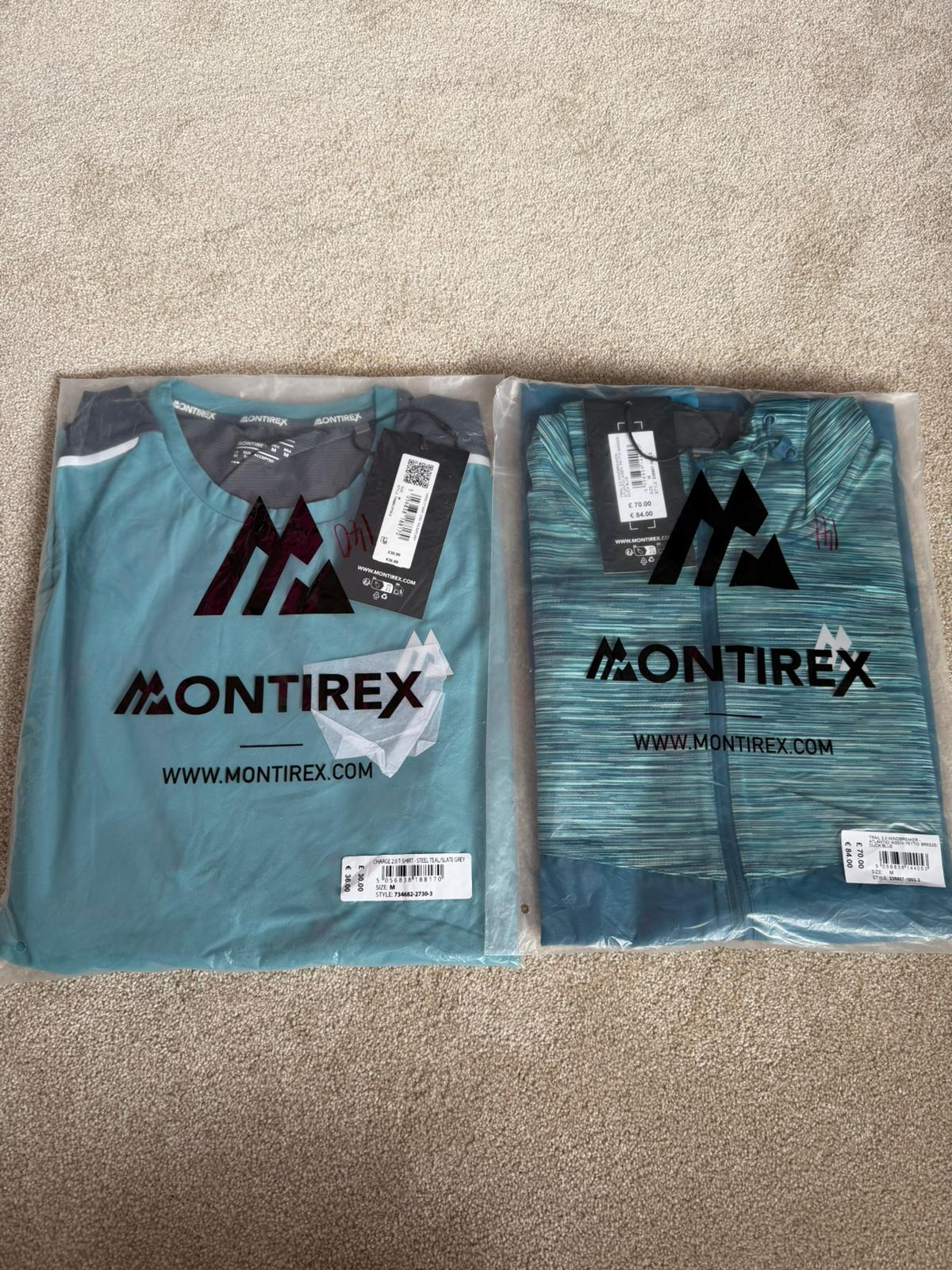 Montirex Trail windbreaker & Dri Fit T-Shirt set. Size Medium