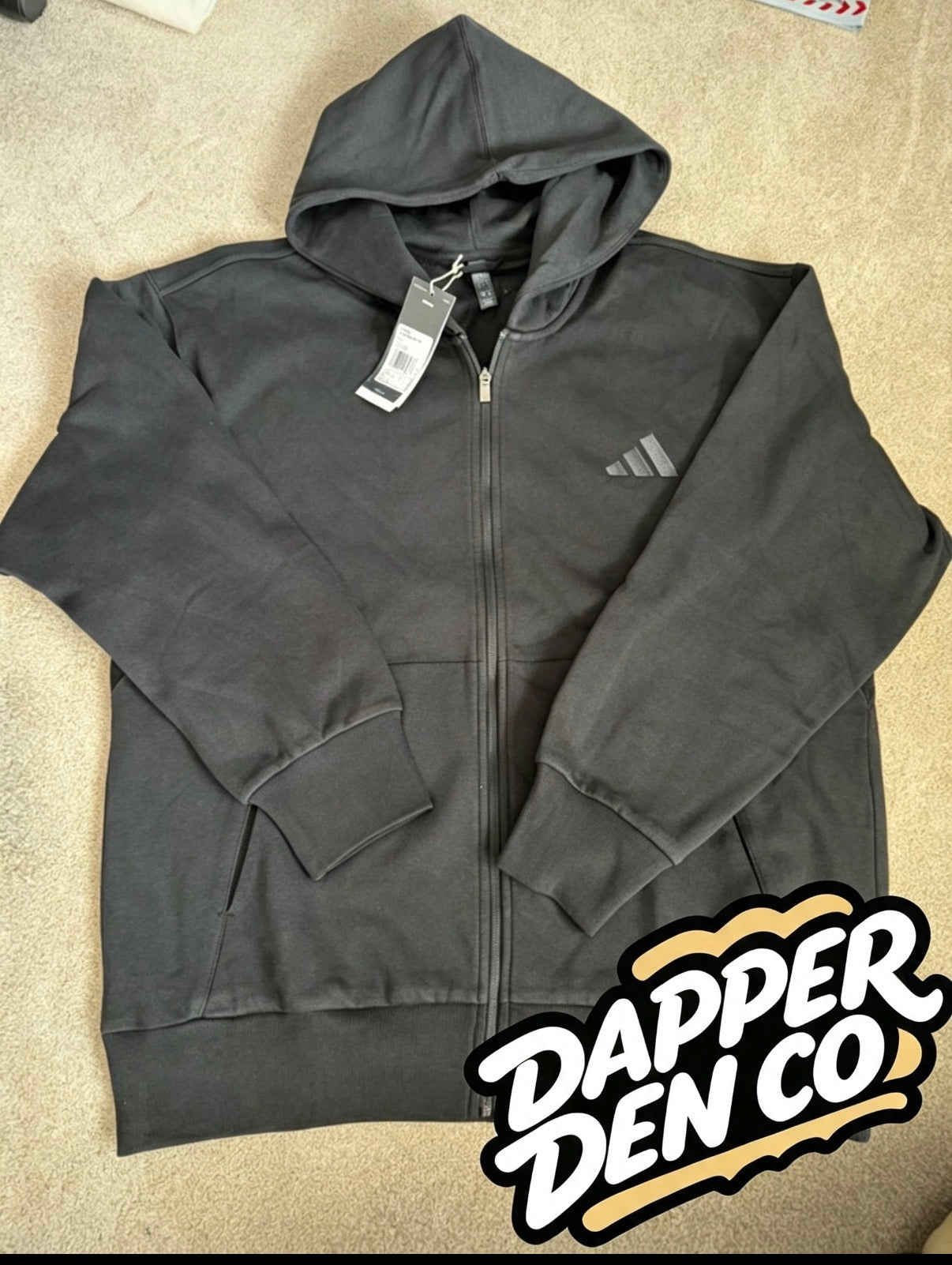 adidas Men's Black Full Zip Fleece Hooded Hoodie w/ Logo Pockets Size M IX1249