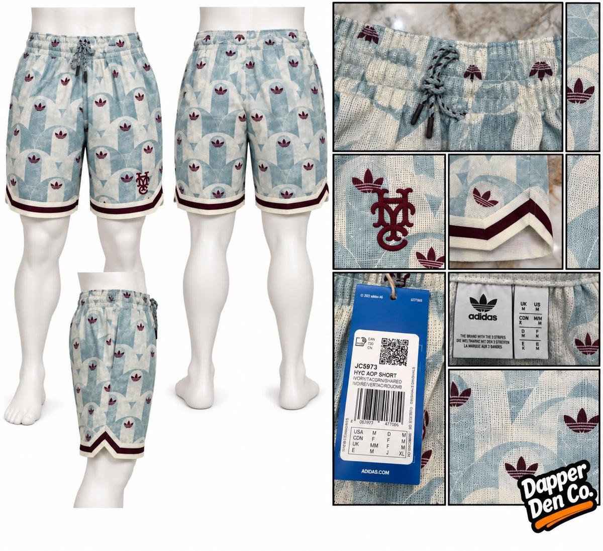 adidas Men's Athletic Shorts UK M Blue/White/Burgundy AOP Mesh JC5973