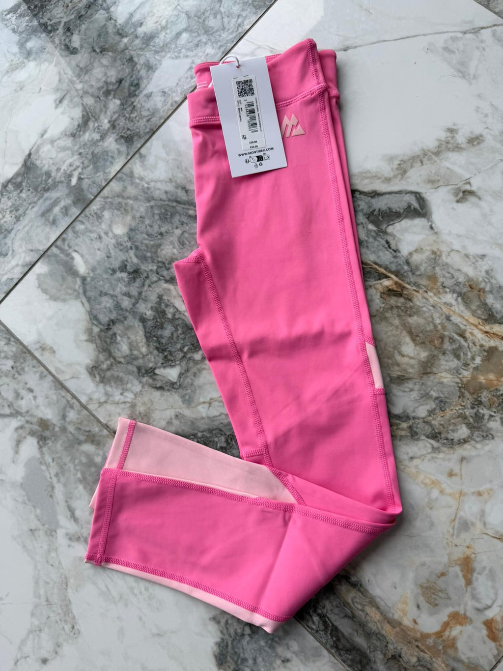 Montirex Girls Pink Colourblock Ankle Leggings Stretch Gym Training Size M