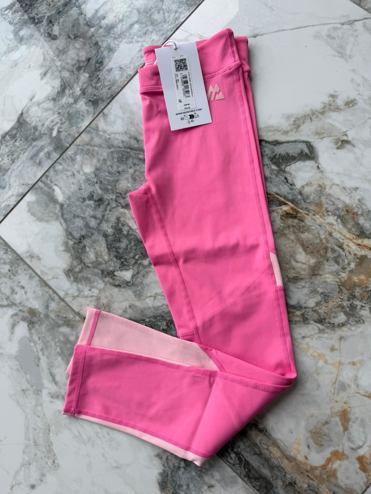 Montirex Girls Pink Colourblock Ankle Leggings Stretch Gym Training Size M