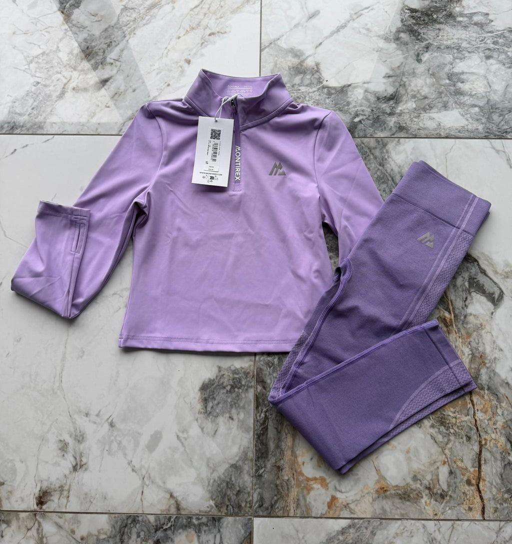Montirex GIRLS Purple 2pc Leggings & Long Sleeve 1/4 Zip Top Set LARGE/MEDIUM