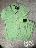 boohooMAN Men's Green Terrycloth Cotton Button-Up Shirt & Shorts Set Size M