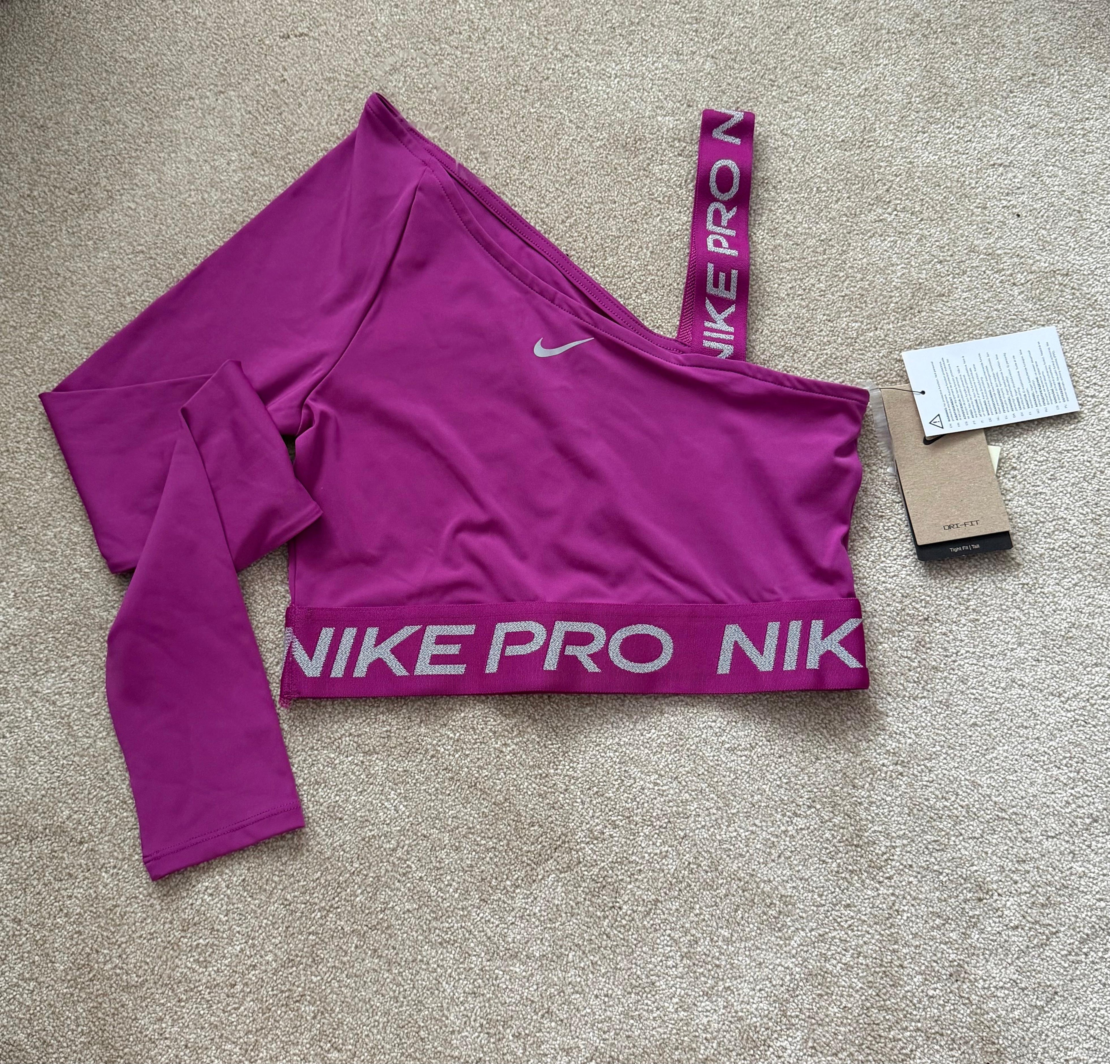 Nike Pro Dri-FIT Womens Black 2pc Crop Long Sleeve Top & Leggings Set XS