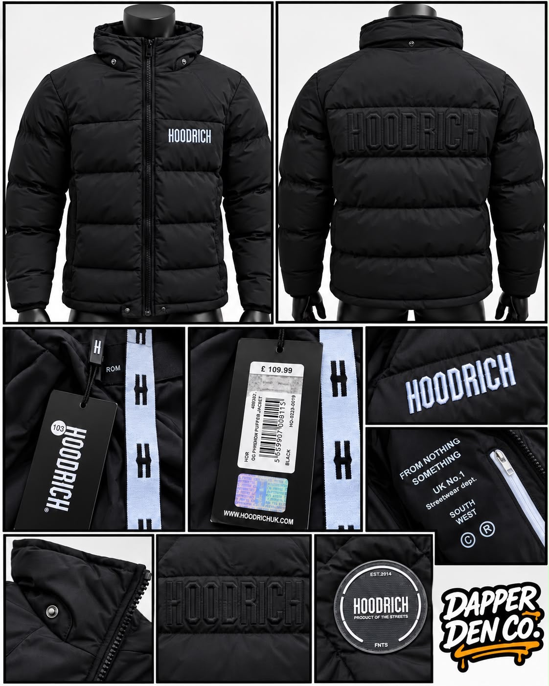Hoodrich OG Phenom Men’s Hooded Full Puffer Jacket Black Size S * HOOD MISSING*