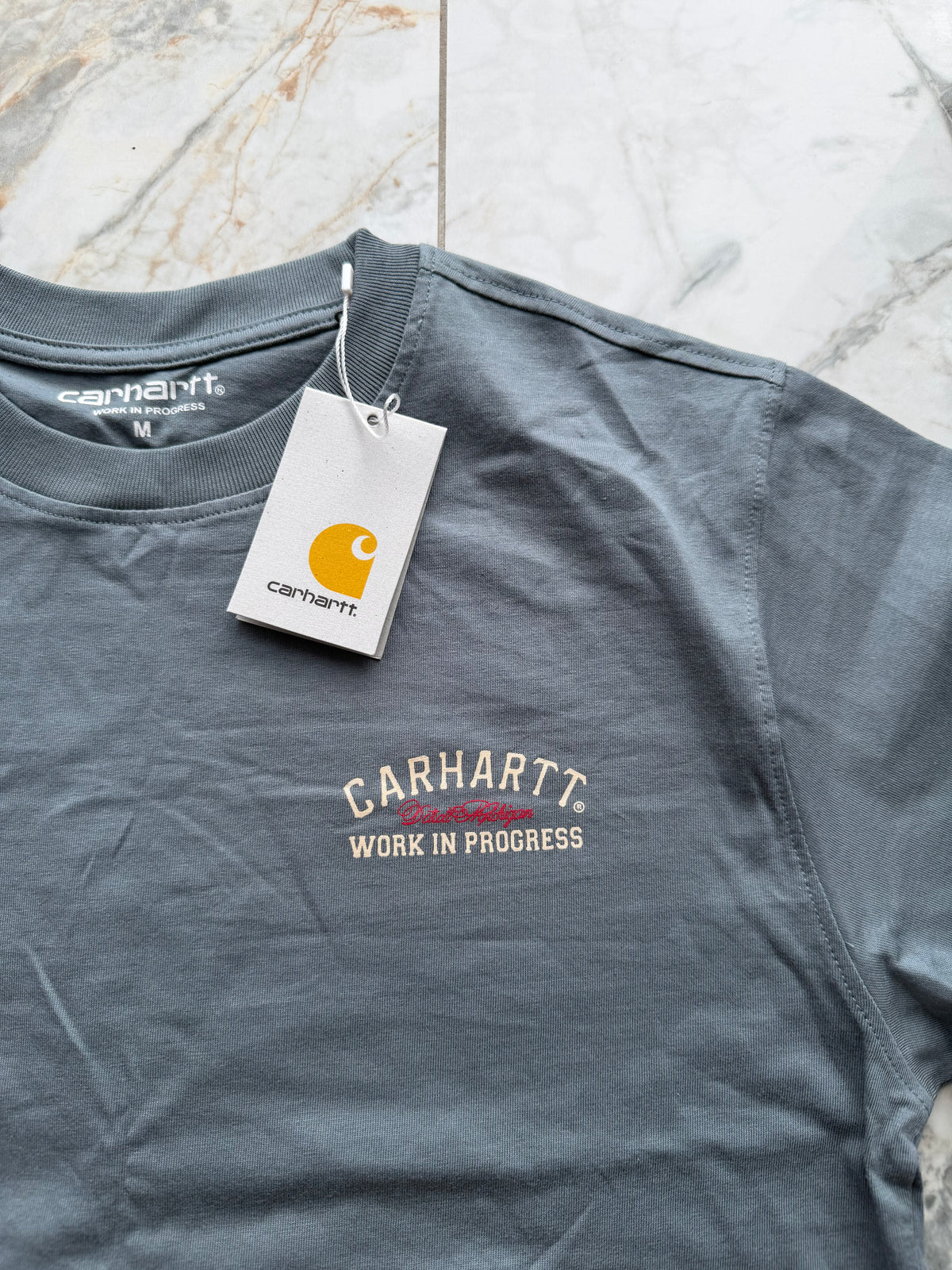 Carhartt WIP Men’s Grey Logo Graphic Print Crew Neck Cotton T-Shirt M