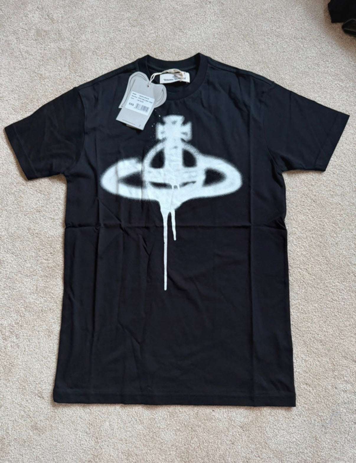 Vivienne Westwood Men’s Black Spray Orb Graphic Print Crew Neck T-Shirt 2XS