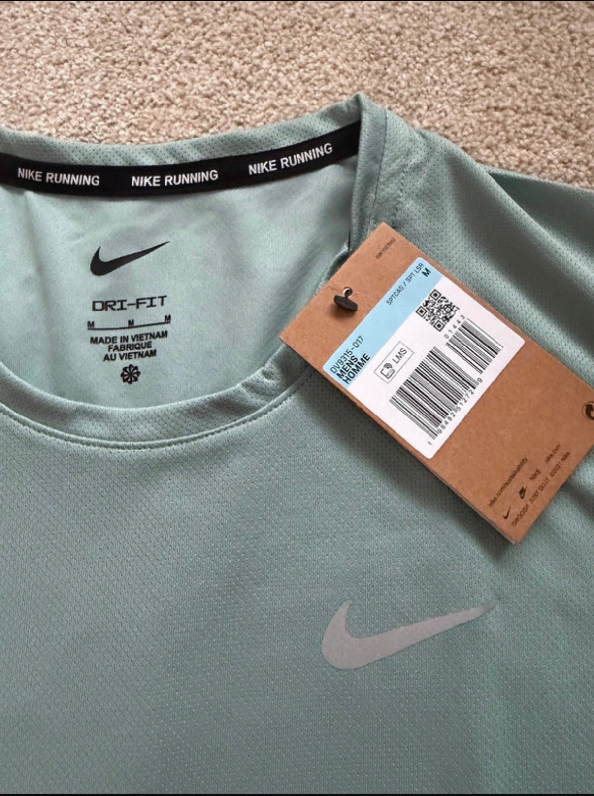 Nike Dri-FIT Men's Green Polyester Logo Crew Neck Running T-Shirt Size M DV9315