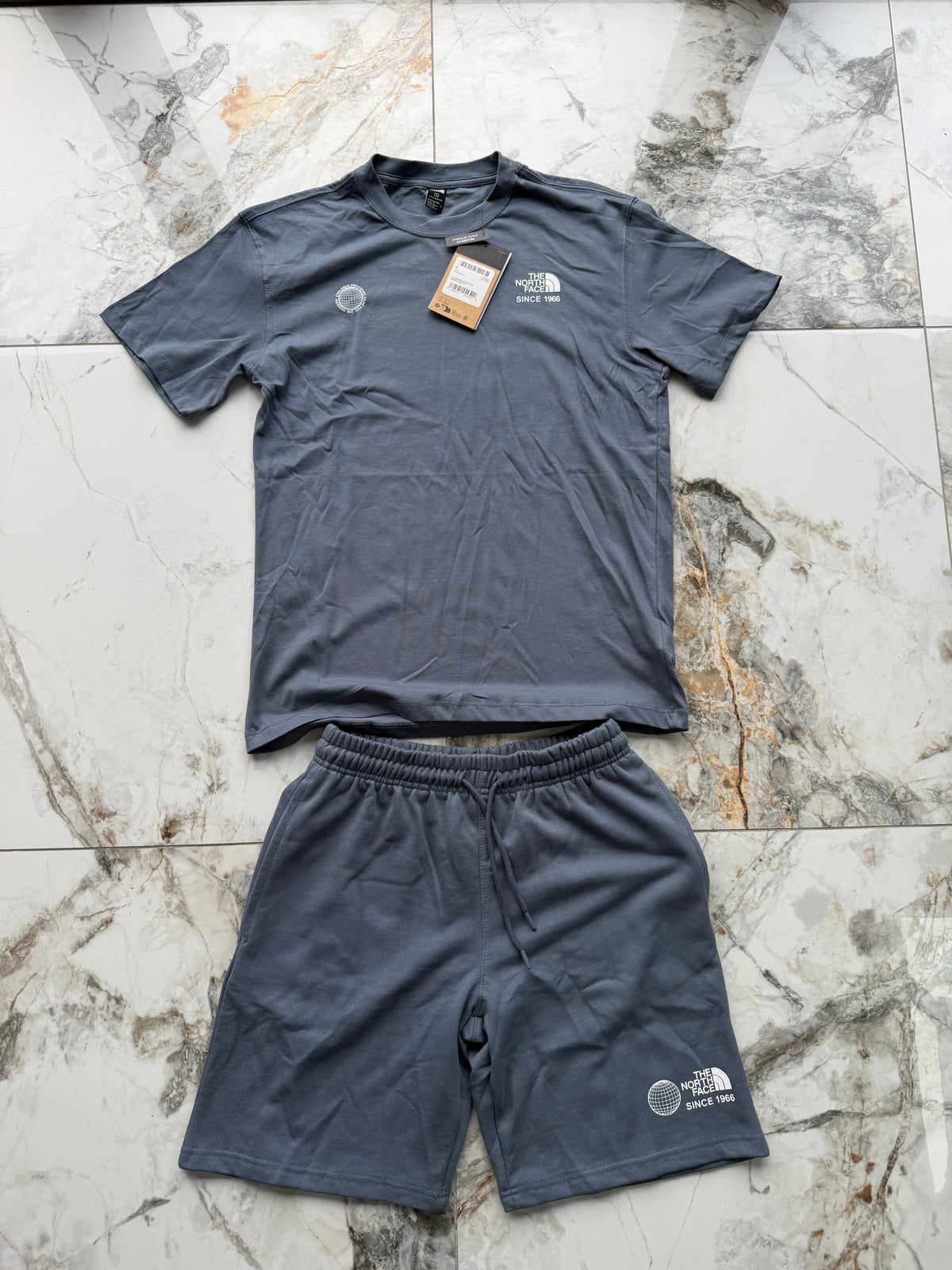 The North Face Logo Men's 2pc T-Shirt & Shorts Set Drawstring Grey S