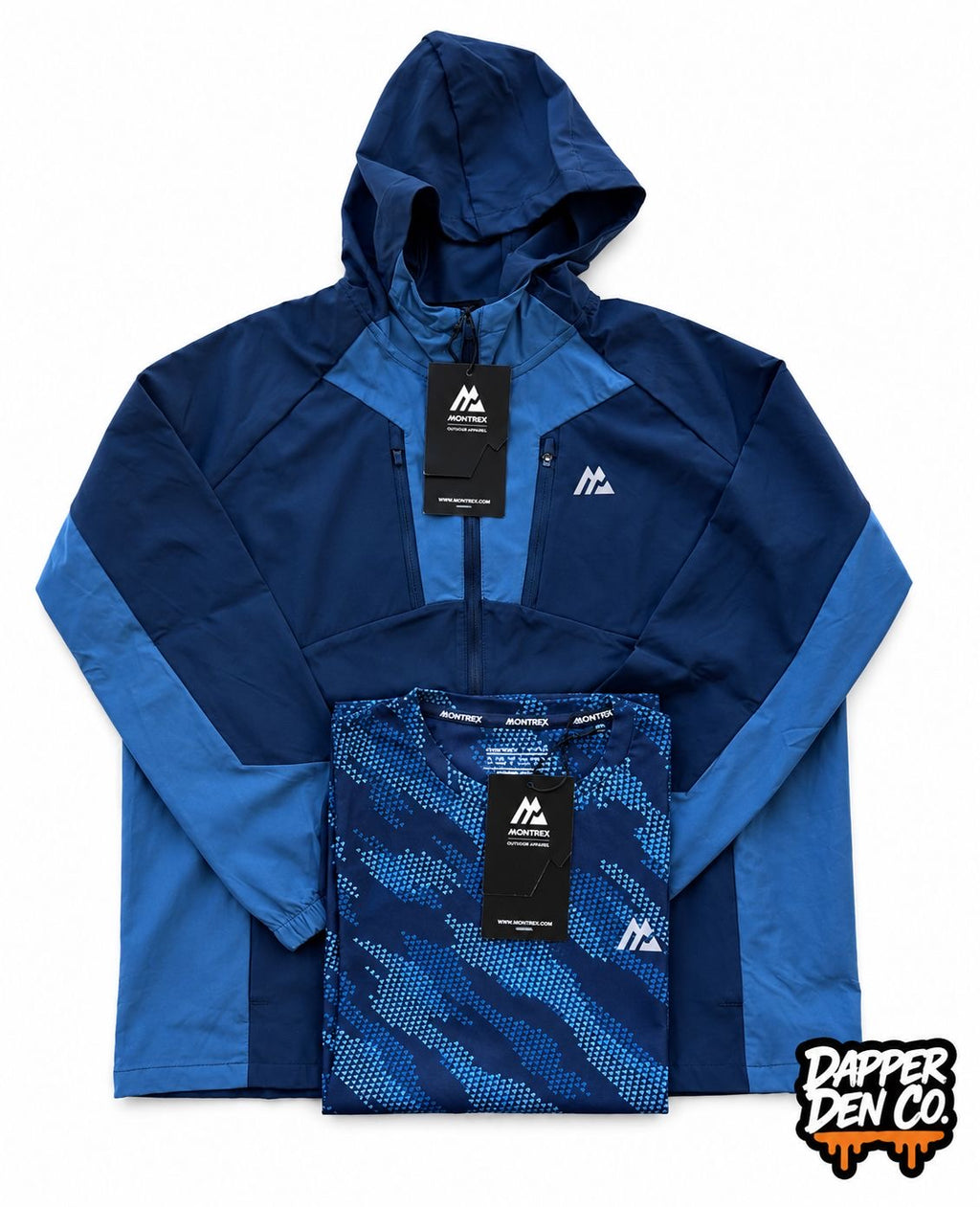 Montirex Men's 2pc Hooded Full Zip Track Jacket & T-Shirt Pockets Blue XL